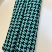 Green houndstooth bouclé fabric by the yard, textured tweed material for jackets & dresses