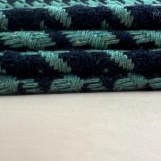 Green houndstooth bouclé fabric by the yard, textured tweed material for jackets & dresses