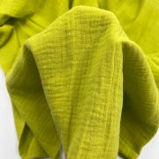 Olive green double gauze cotton muslin fabric – soft crinkled sewing fabric (150 cm wide)