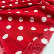 Polka dot viscose fabric by the yard, red printed soft drapey dress fabric | 150 cm