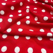 Polka dot viscose fabric by the yard, red printed soft drapey dress fabric | 150 cm