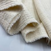 100% cotton ecru color tweed fabric, winter textured woven material for jackets coats dresses, 140 cm width, cozy breathable natural fabric