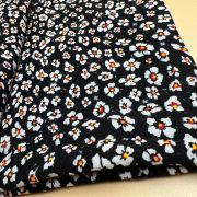 Black floral viscose fabric by the yard – soft lightweight material for dresses| 150 cm width
