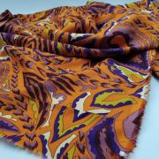 Viscose cotton fabric orange purple for dresses skirts lightweight drapey 150 cm