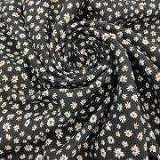 Black floral cotton viscose fabric – soft drapey material by yard (150 cm / 59″)