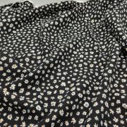 Black floral cotton viscose fabric – soft drapey material by yard (150 cm / 59″)