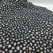 Black floral cotton viscose fabric – soft drapey material by yard (150 cm / 59″)