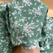 Floral viscose fabric green bougainvillea for dresses blouses skirts soft drapey | 150 cm