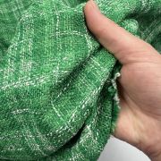 Green tweed fabric 150 cm – interfaced boucle jacket & blazer fabric by the meter, woven couture textured fabric for stylish tailored