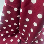 Burgundy polka dot viscose fabric by the yard, soft drapey dress fabric, 150 cm width