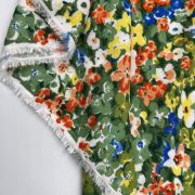 Cotton viscose fabric green floral for summer dresses blouses skirts soft drapey