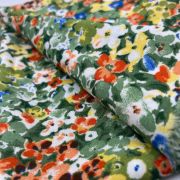 Cotton viscose fabric green floral for summer dresses blouses skirts soft drapey