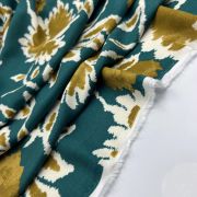 Teal mustard floral cotton viscose fabric – soft drapey material by yard (150 cm / 59″)