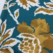 Teal mustard floral cotton viscose fabric – soft drapey material by yard (150 cm / 59″)