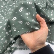Green floral viscose fabric by the yard – soft lightweight drapey fabric for dresses, blouses, skirts, and scarves | breathable 150 cm wide