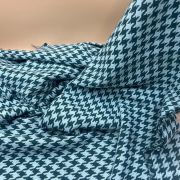 Houndstooth tweed fabric – luxury woven black & mint pattern for jackets | 59” wide