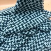Houndstooth tweed fabric – luxury woven black & mint pattern for jackets | 59” wide