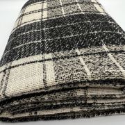 Plaid tweed fabric – black and white woven fabric for jackets & coats