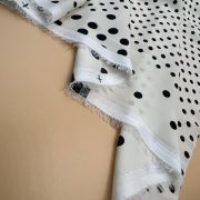 Black polka dot satin fabric – smooth drapey white material for dresses | 150 cm width
