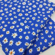 Blue floral cotton viscose fabric – soft drapey material by yard (150 cm / 59″)