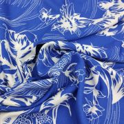 Blue floral bird print fabric – lightweight summer dress fabric