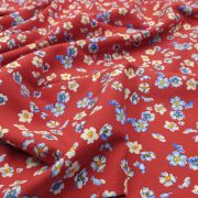 Cotton viscose fabric – red floral dress fabric by yard, 59” wide