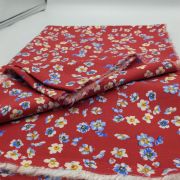 Cotton viscose fabric – red floral dress fabric by yard, 59” wide