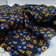 Navy floral viscose fabric, lightweight soft material for dresses, summer sewing | 150 cm width