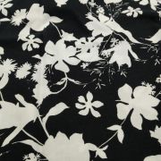 White and black floral viscose fabric – soft drapey material by yard (150 cm / 59″)