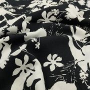 White and black floral viscose fabric – soft drapey material by yard (150 cm / 59″)