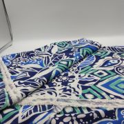 Blue white patterned viscose belmando fabric – soft drapey silk-feel material (150 cm / 59″)