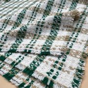 Green beige plaid tweed fabric by the yard – soft textured material | 150 cm width