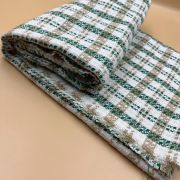 Green beige plaid tweed fabric by the yard – soft textured material | 150 cm width