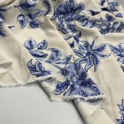 Blue floral viscose linen fabric – drapey breathable material by yard (150 cm / 59″)