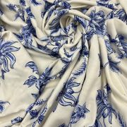 Blue floral viscose linen fabric – drapey breathable material by yard (150 cm / 59″)