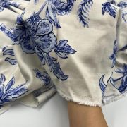 Blue floral viscose linen fabric – drapey breathable material by yard (150 cm / 59″)
