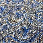 Paisley viscose fabric by the yard – blue & beige lightweight drapey fabric for dresses
