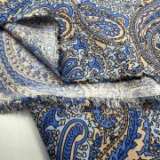 Paisley viscose fabric by the yard – blue & beige lightweight drapey fabric for dresses