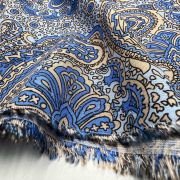 Paisley viscose fabric by the yard – blue & beige lightweight drapey fabric for dresses