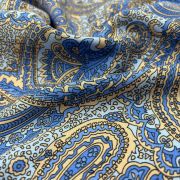 Paisley viscose fabric by the yard – blue & beige lightweight drapey fabric for dresses