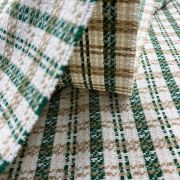 Green beige plaid tweed fabric by the yard – soft textured boucle material for coats, jackets, skirts & dresses | 150 cm wide