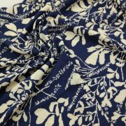 Blue botanical cotton viscose fabric: lightweight drape for summer dresses (150×100 cm)