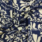 Blue botanical cotton viscose fabric: lightweight drape for summer dresses (150×100 cm)