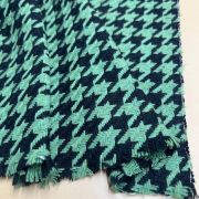 Green black houndstooth wool fabric – warm soft material for jackets, coats| 150 cm width