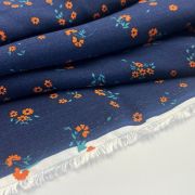Navy floral cotton viscose fabric | lightweight soft breathable dress & blouse material for summer sewing by yard