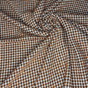 Orange houndstooth tweed fabric – soft wool blend material for coats, jackets | 145 cm width
