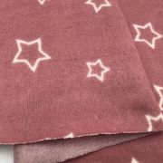 Dusty rose micro suede fabric with white star pattern | upholstery & craft material by the yard | soft celestial baby nursery decor