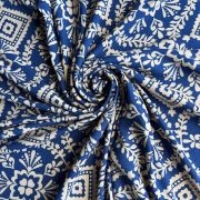 Navy floral cotton viscose fabric by the yard | lightweight summer dress & blouse material, breathable boho sewing fabric