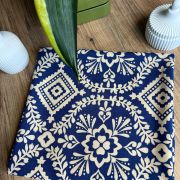 Navy floral cotton viscose fabric by the yard | lightweight summer dress & blouse material, breathable boho sewing fabric