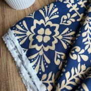 Navy floral cotton viscose fabric by the yard | lightweight summer dress & blouse material, breathable boho sewing fabric